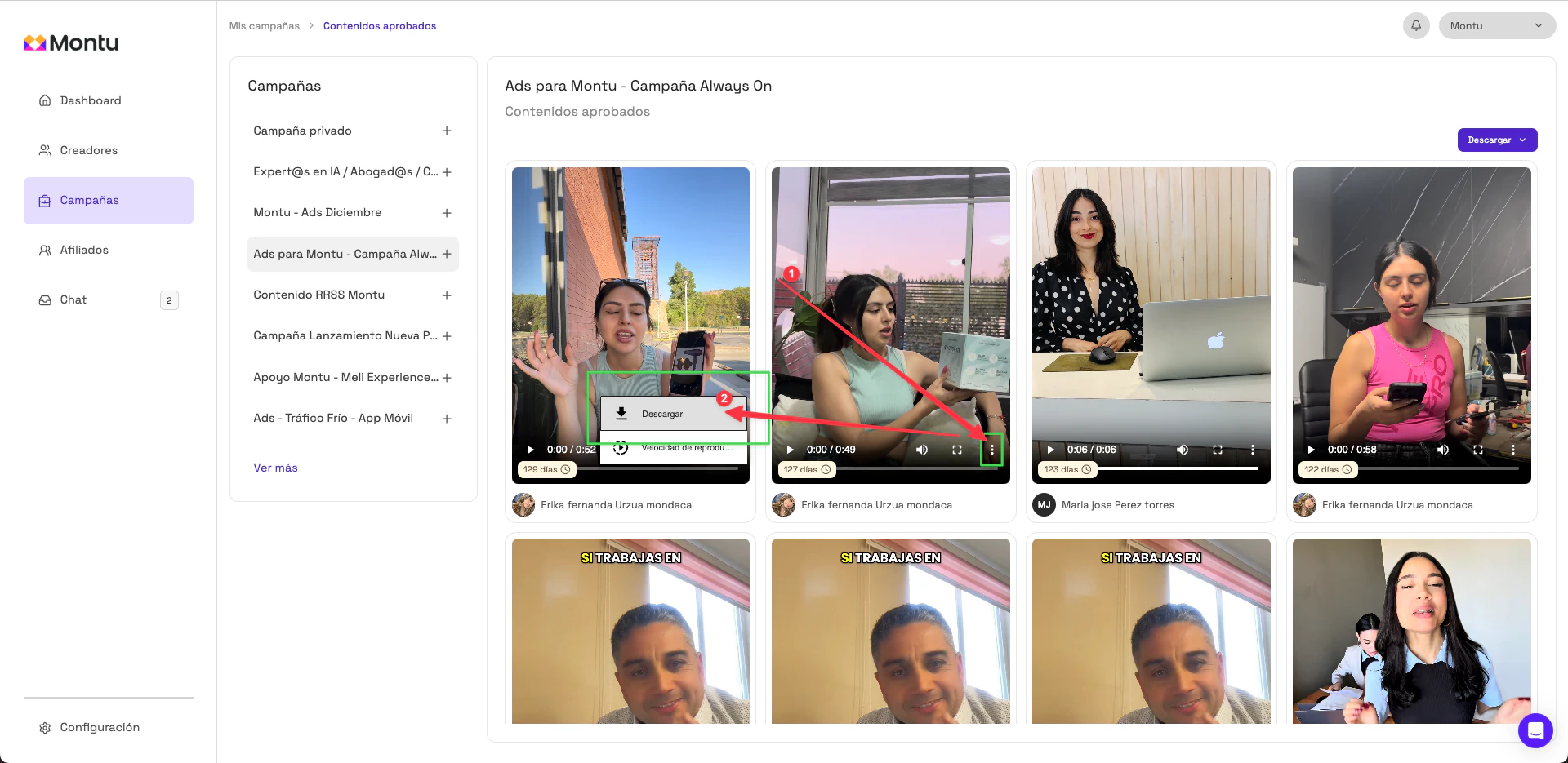 Interfaz de descarga de video
